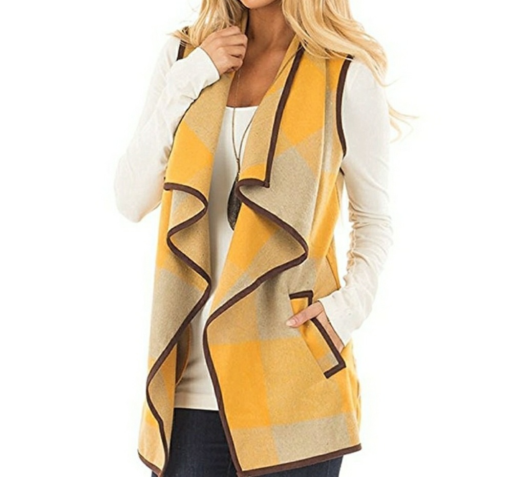 Womens Plaid Draped Sleeveless Vest| Fall/Winter